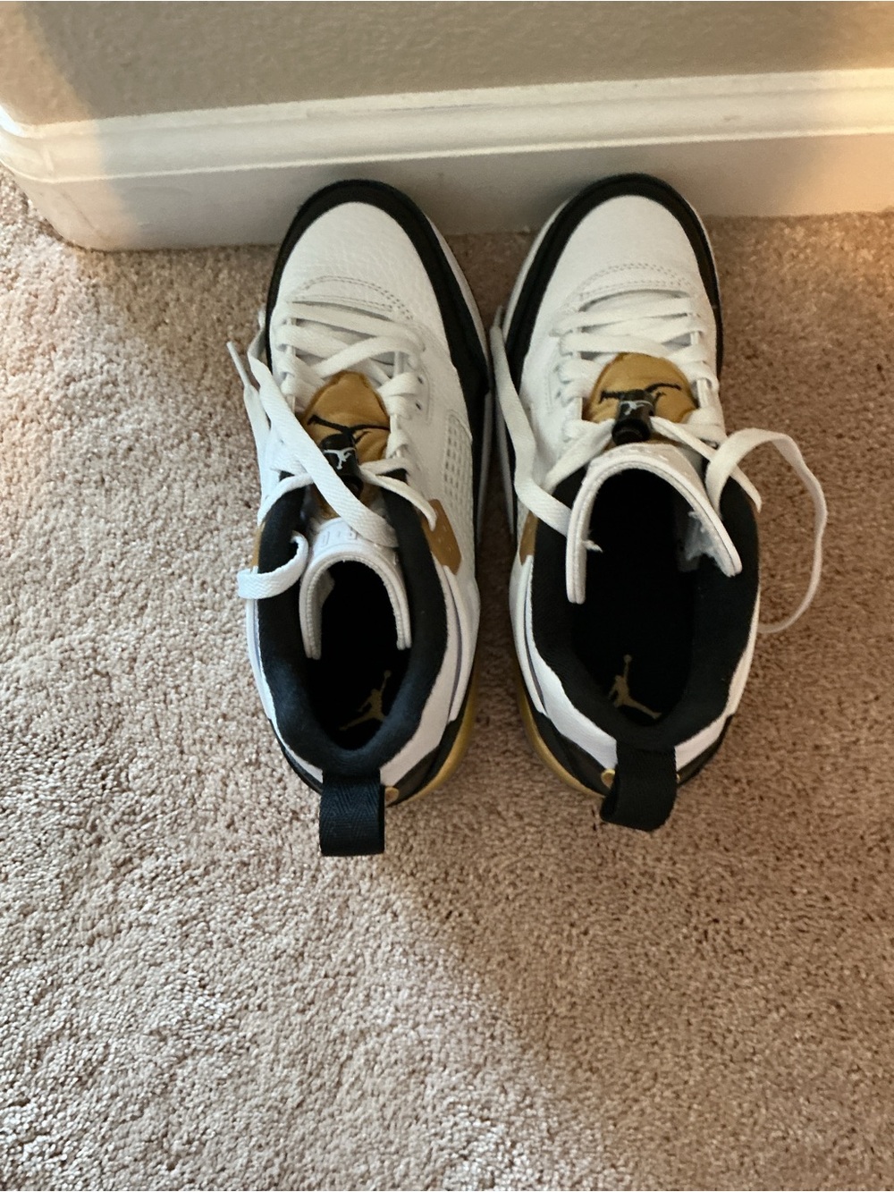 Jordan Kids White, Black & Gold Sneakers - Picture 3 of 4